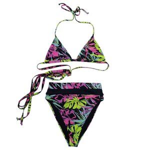 Beach Riot Bikini Set Neon Palms Print Top & Bottom Size Medium NEW NWOT
